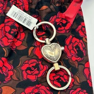 Brighton Bordeaux Heart Double Keychain E11660 Vintage Silver Plated & Cloth Bag